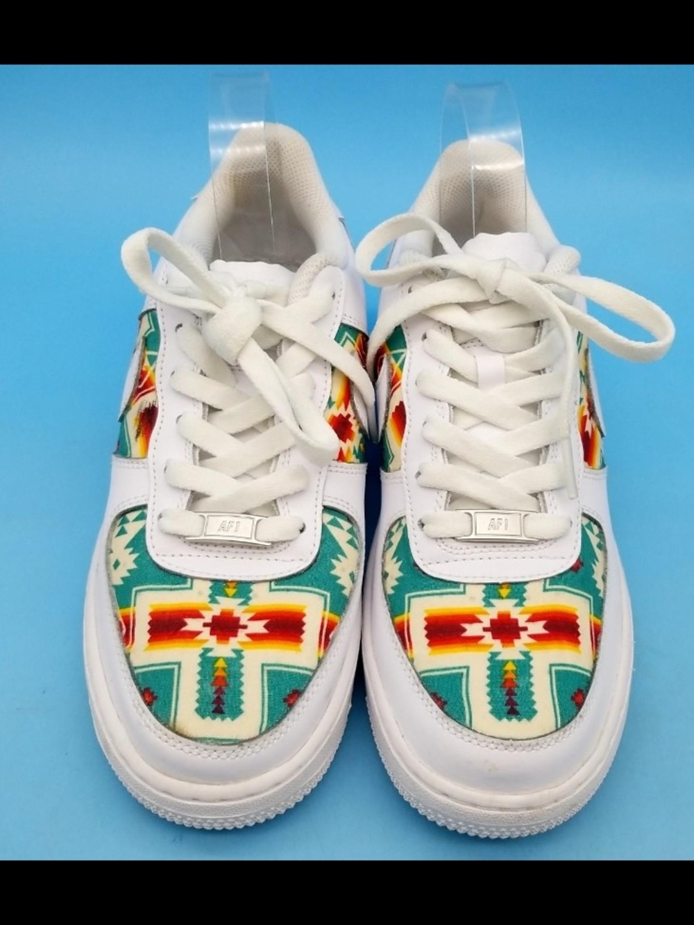 Nike Air Force 1 White Custom ' Aztec' Sneakers Big Kids Size 7Y Like New